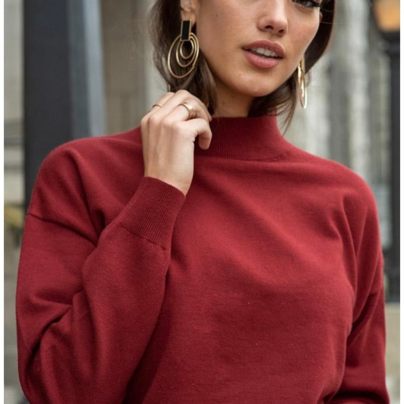 Sonia Mock Neck Sweater in Wine - Picture 2 of 3